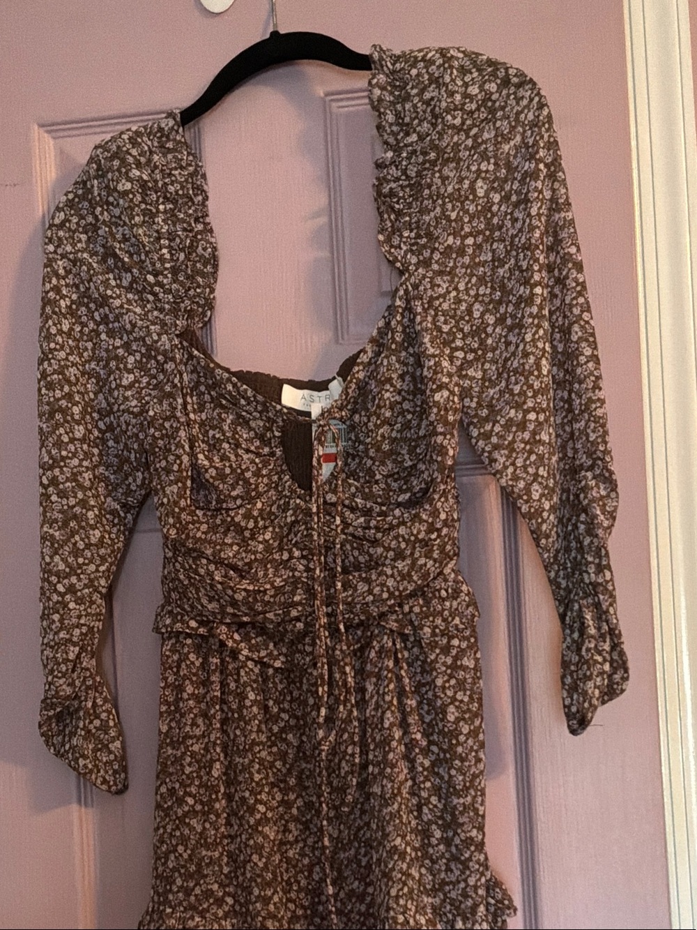 Astr the Label Brown Floral Ruched Tie-Front Maxi Dress